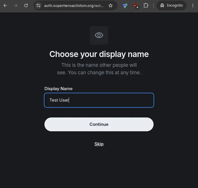 Element page with a Display Name field